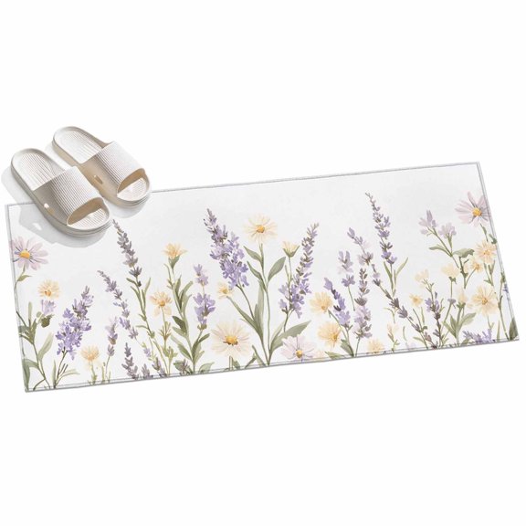 Area Rug 2x6ft White Flowers Leaf Area Rugs for Kitchen Runner Rug Purple Floral Vine Non Slip Floor Carpet Mat for Kitchen Entryway Bathroom Office Home Decor