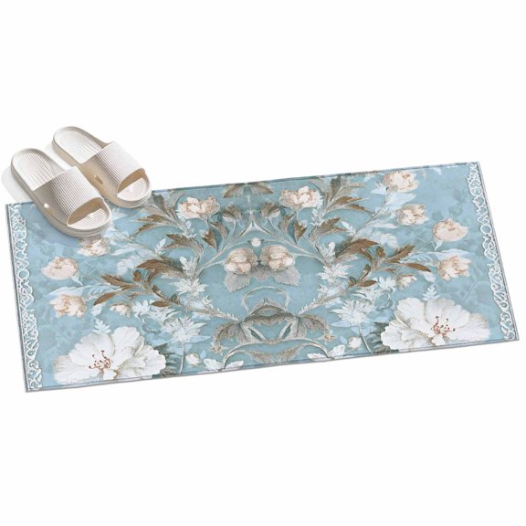 Area Rug 2x6ft White Flowers Leaf Area Rugs for Kitchen Runner Rug Vintage Plant Leaf Non Slip Floor Carpet Mat for Kitchen Entryway Bathroom Office Home Decor