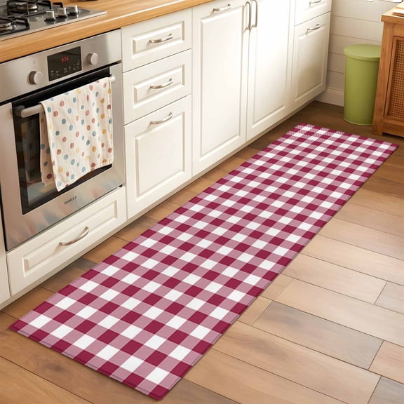 Area Rug 2x6ft Wine Red Buffalo Check Plaid Washable Area Rugs for Living Room Farmhouse Style Non-Slip Kitchen Mats Soft Carpet for Entryway, Bathroom, Office, and Home Decor