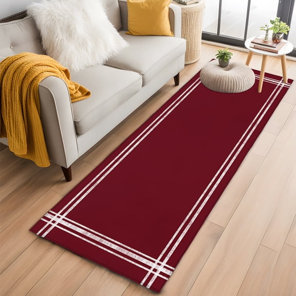 Area Rug 2x6ft Wine Red Dark Maroon Area Rugs Washable Low Pile Floor Carpet for Bedroom, Burgundy Red Non Slip Soft Rugs for Living Room Entryway Dining Room