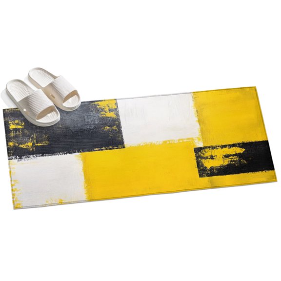 Area Rug 2x6ft Yellow Black Block Area Rugs for Kitchen Runner Rug Abstract Art Non Slip Floor Carpet Mat for Kitchen Entryway Bathroom Office Home Decor