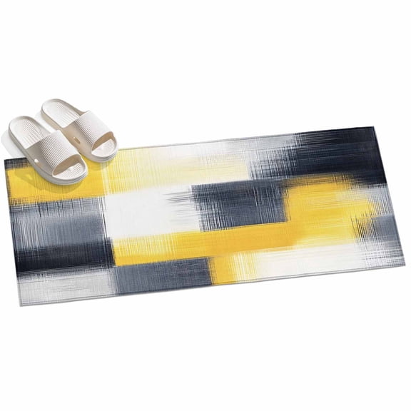 Area Rug 2x6ft Yellow Black Block Area Rugs for Kitchen Runner Rug Retro Art Non Slip Floor Carpet Mat for Kitchen Entryway Bathroom Office Home Decor