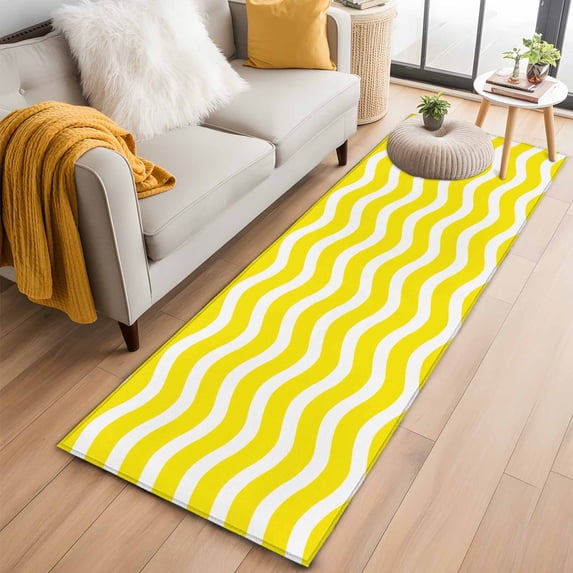 Area Rug 2x6ft Yellow Striped Texture Water Ripple Area Rugs Washable ...