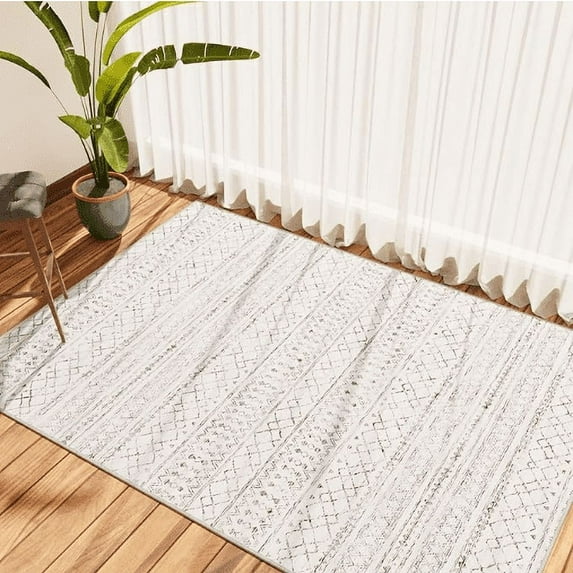 Area Rug - 3*5 Ultra-Thin Washable Rug, Moroccan Living Room Rug, Boho Rug Geometric, Non-Slip Non-Shedding Carpet for Kitchen Bedroom.RED