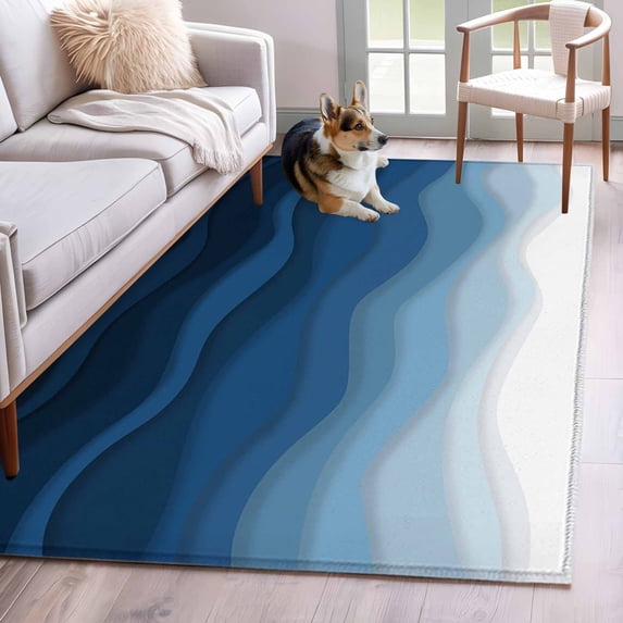 Area Rug 3'x5', Navy Blue Ombre Non-slip Runner Rug Carpet for Bedside ...