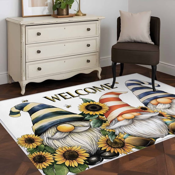 Area Rug 36×60in, Cute Dwarf Sunflower on White Floor Carpet Living ...