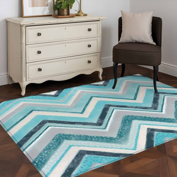 Area Rug 36×60in, Geometric Zig Zag Art Stripes Floor Carpet Living Room Rug, Multicolor Chevron Non-Slip Welcome Mat Indoor Rugs for Bedroom Dining Room