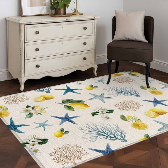 Area Rug 36×60in, Summer Lemon Flower Leaf Floor Carpet Living Room Rug ...