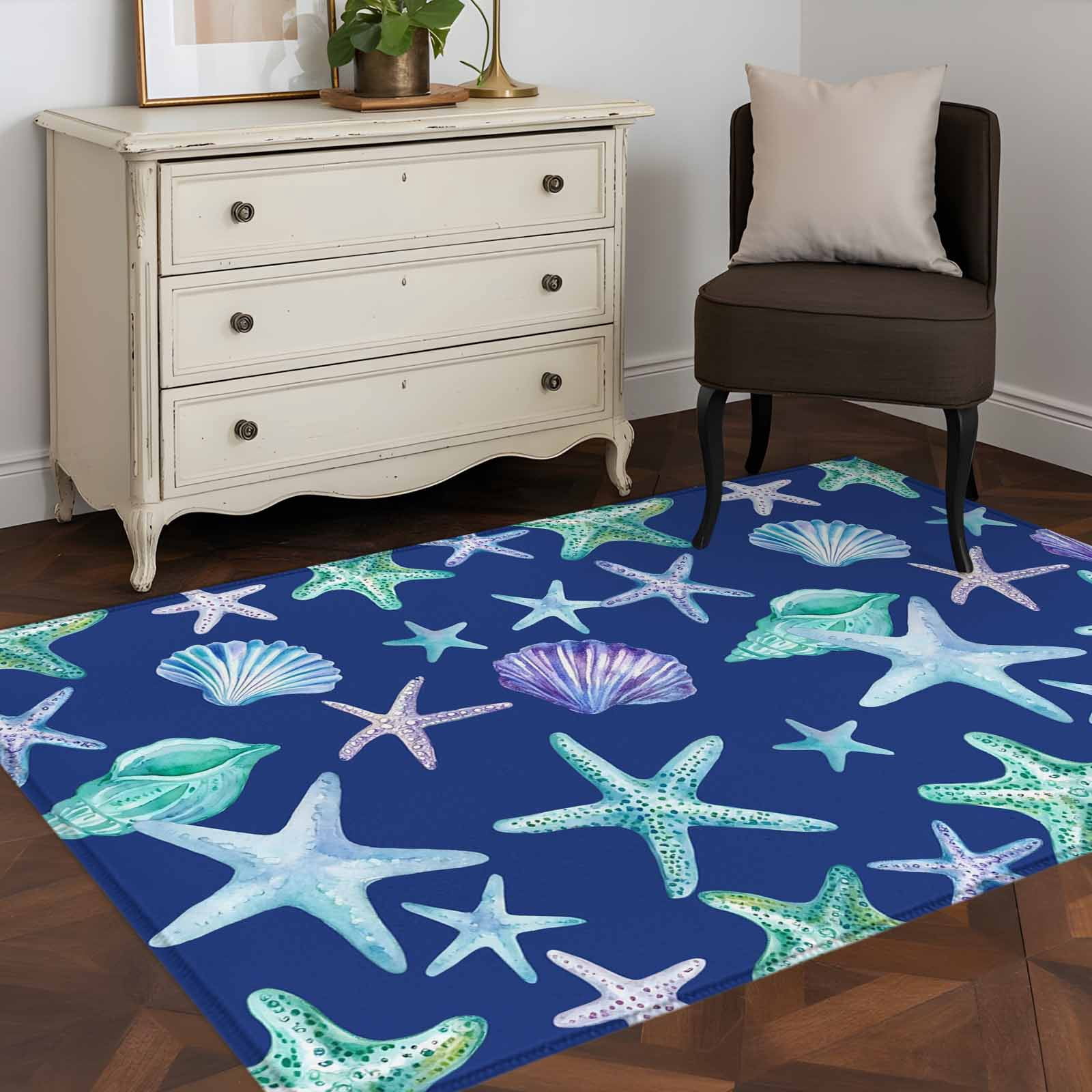 Area Rug 36×60in, Summer Starfish Shell Conch Floor Carpet Living Room ...