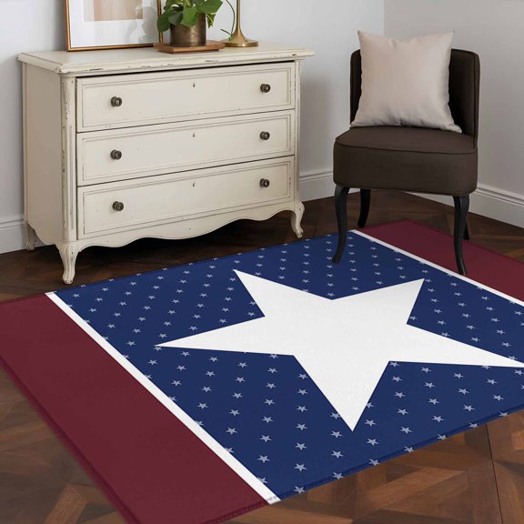 Area Rug 36×60in, USA Flag Patriot Floor Carpet Living Room Rug, Star Dot Blue and Red Non-Slip Welcome Mat Indoor Rugs for Bedroom Dining Room