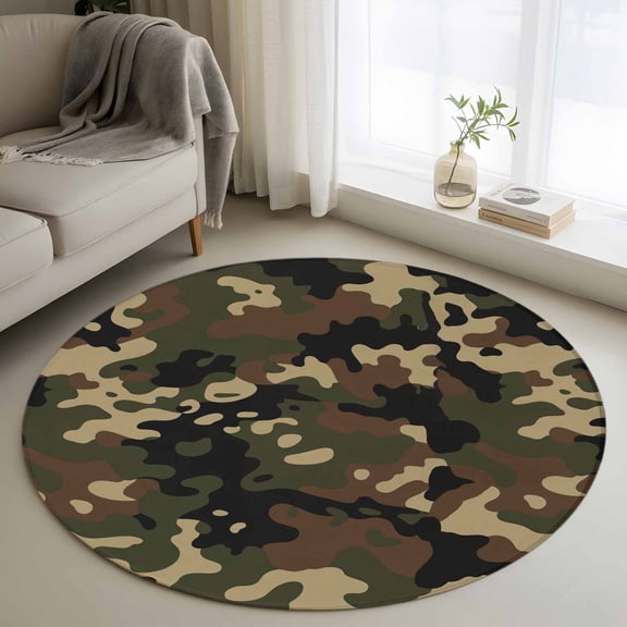 Area Rug 36in, Abstract Camouflages Texture Floor Carpet Living Room Rug, Retro Camo Pattern Non-Slip Welcome Mat Indoor Rugs for Bedroom Dining Room
