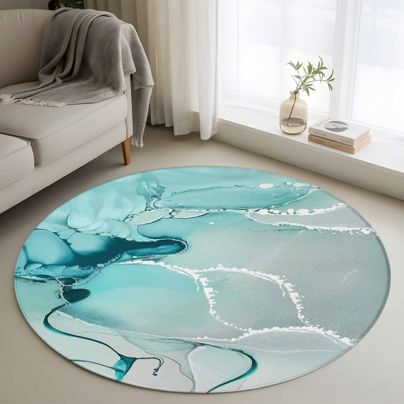 Area Rug 36in, Abstract Flowing Marble Texture Floor Carpet Living Room ...