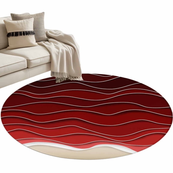 Area Rug 36in, Abstract Red Gradient Ocean Waves Floor Carpet Living Room Rug, Nautical Beach Sea Surface Non-Slip Welcome Mat Indoor Rugs for Bedroom Dining Room