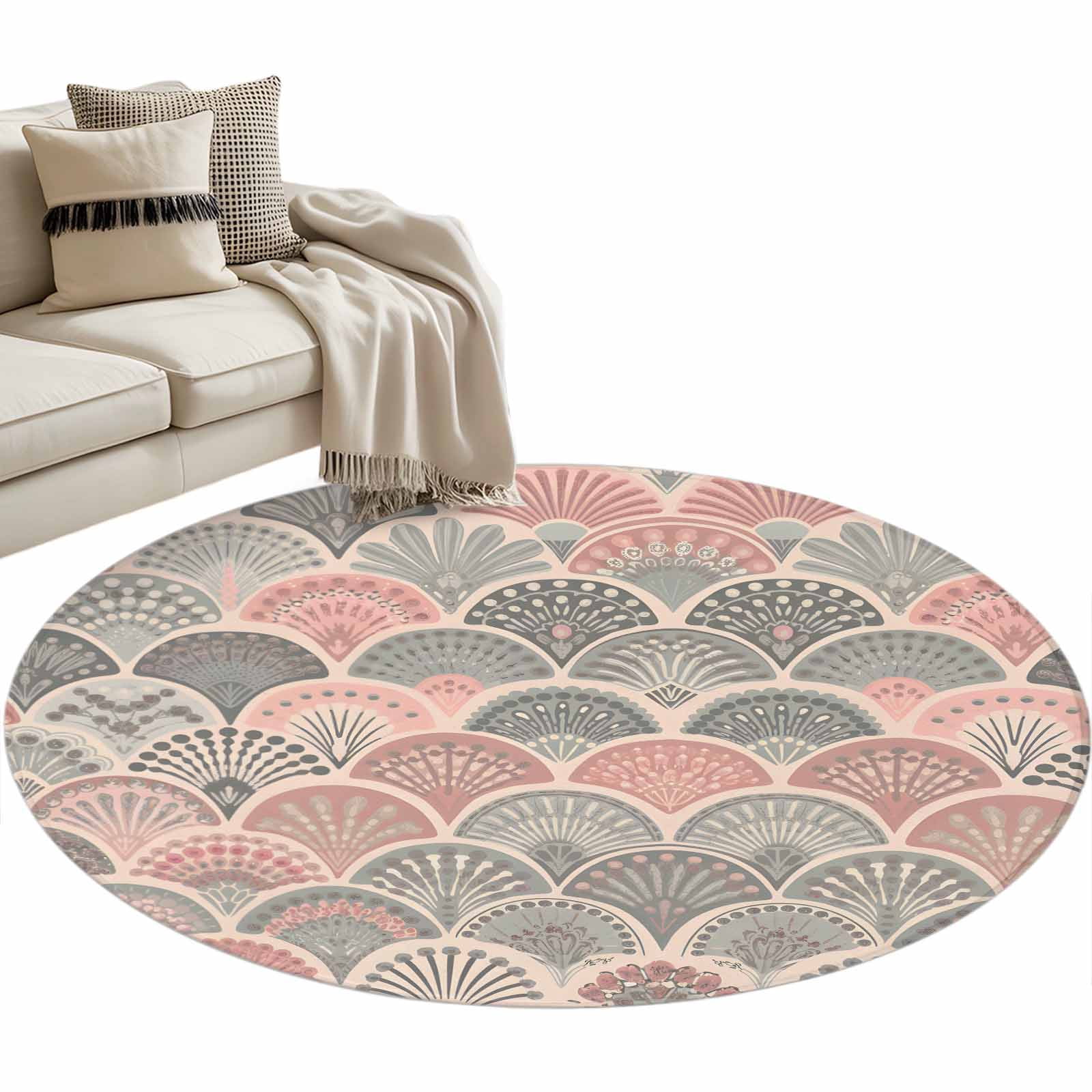 White Shell Rug Area Rug 36in, Abstract Tribal Totem Shells Floor Carpet Living Room ...