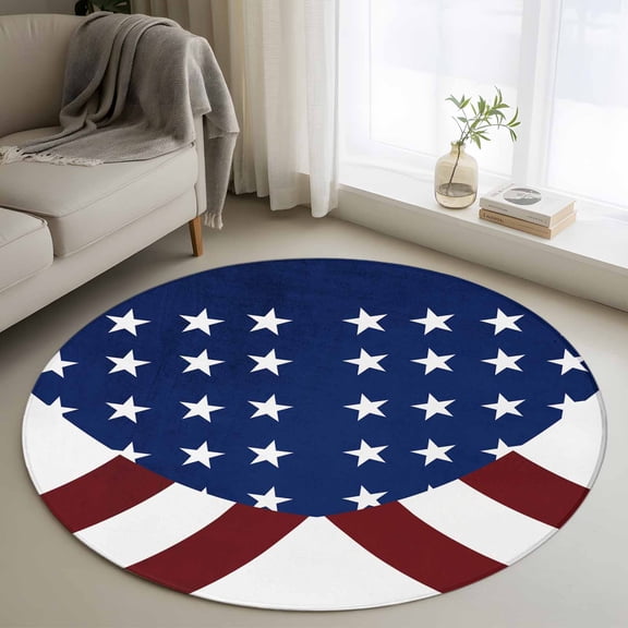 Area Rug 36in, American Flag Floor Carpet Living Room Rug, Stripes Stars Blue Red and White Non-Slip Welcome Mat Indoor Rugs for Bedroom Dining Room