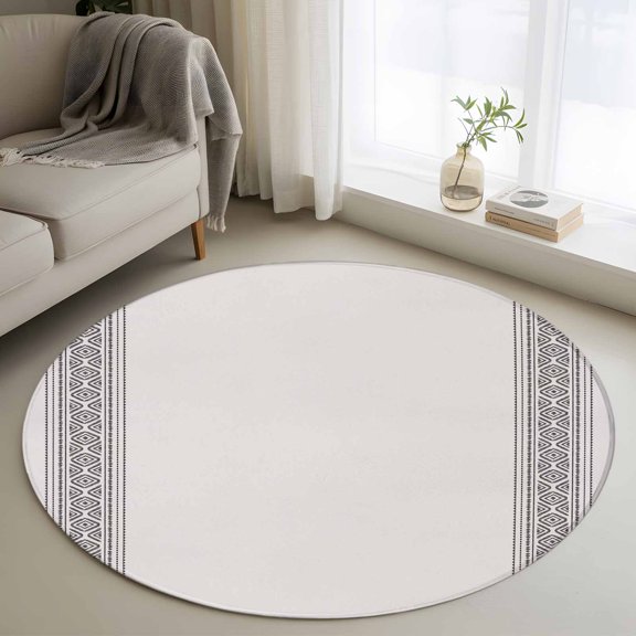 Area Rug 36in, Boho Black Geometric Texture Floor Carpet Living Room Rug, Retro Farmhouse Gray Back Non-Slip Welcome Mat Indoor Rugs for Bedroom Dining Room