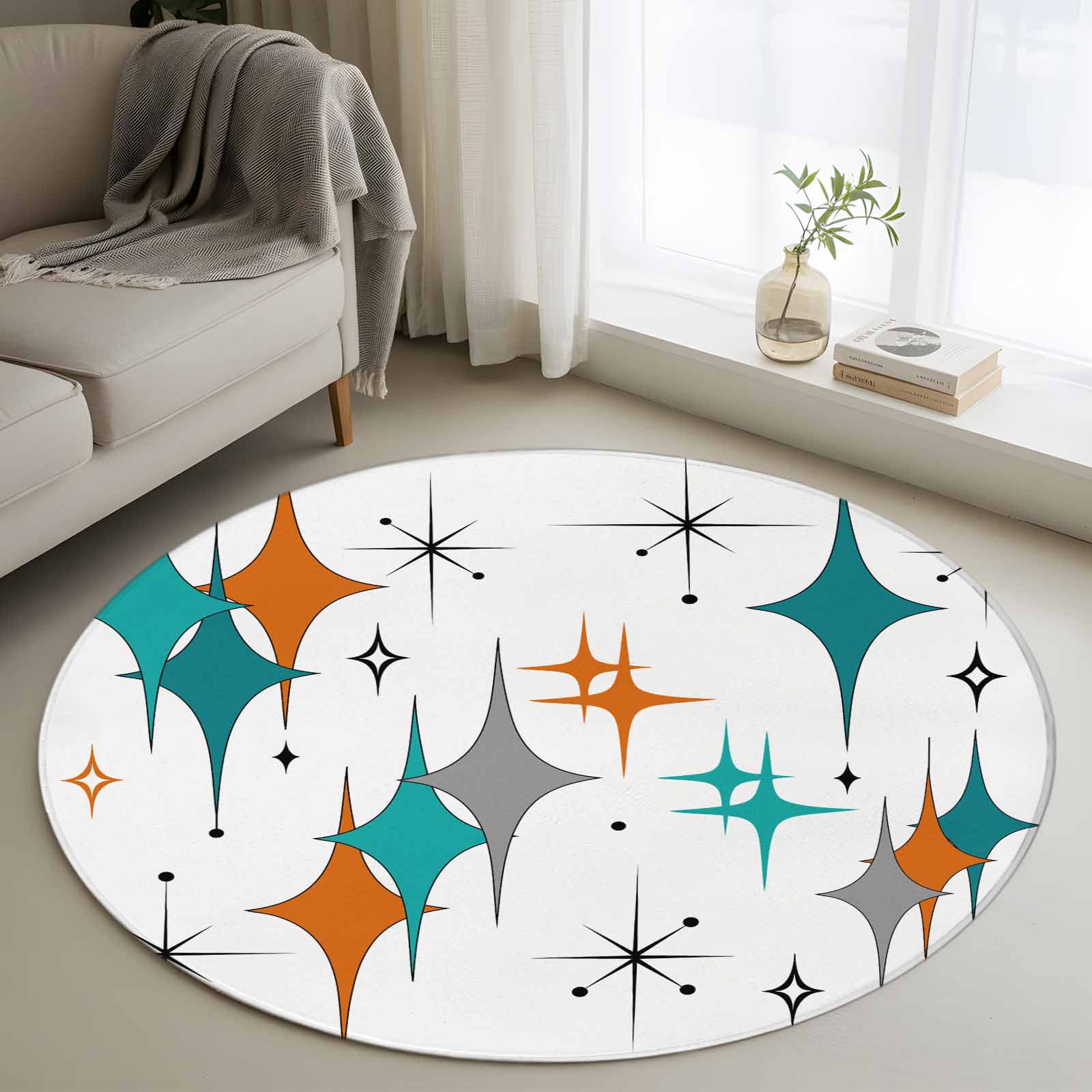 Area Rug 36in, Boho Mid-Century Diamond Pattern Floor Carpet Living ...