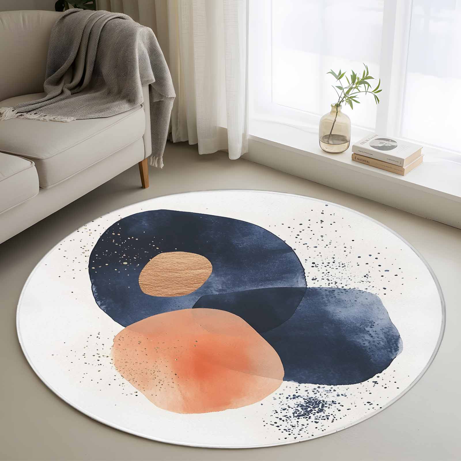 4835u Color Area Rug 36in, Boho Terracotta Aesthetic Blue Color Block Floor Carpet ...