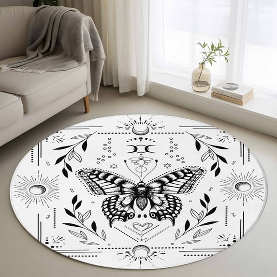 Abstract Moon Rugs Area Rug 36in, Butterfly Leaves Sun and Moon Floor Carpet Living Room ...