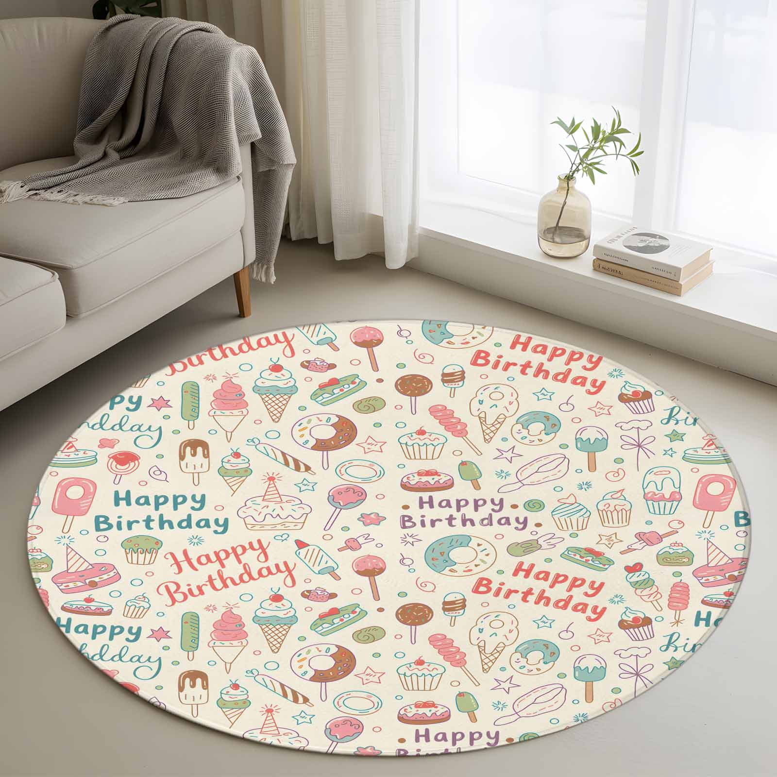 Area Rug 36in, Cartoon Cake Donuts Star Floor Carpet Living Room Rug ...