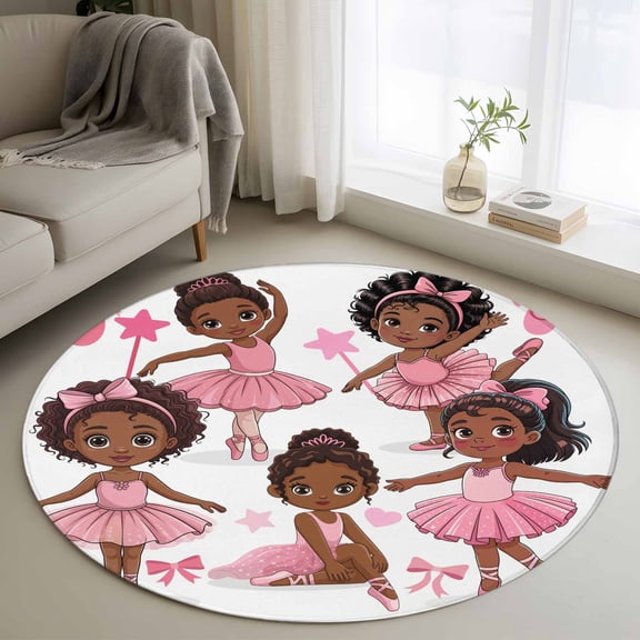 Area Rug 36in, Cartoon Children Ballet Dance Floor Carpet Living Room Rug, Pink Butterflies Ballet Shoes Non-Slip Welcome Mat Indoor Rugs for Bedroom Dining Room