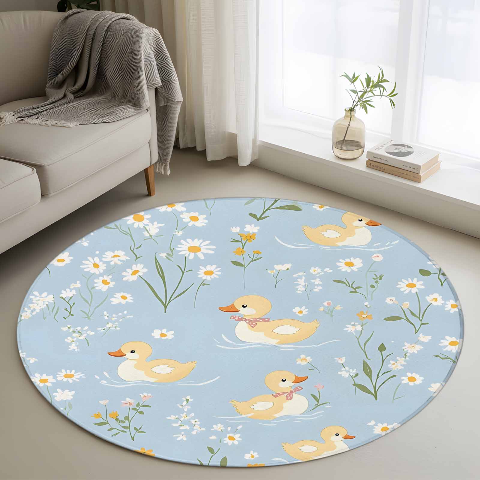 Area Rug 36in, Cartoon Cute Duck Flower Floor Carpet Living Room Rug ...