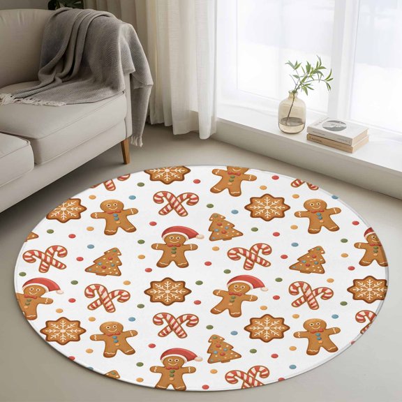 Area Rug 36in, Christmas Cartoon Gingerbread Man Floor Carpet Living Room Rug, Orange White Non-Slip Welcome Mat Indoor Rugs for Bedroom Dining Room