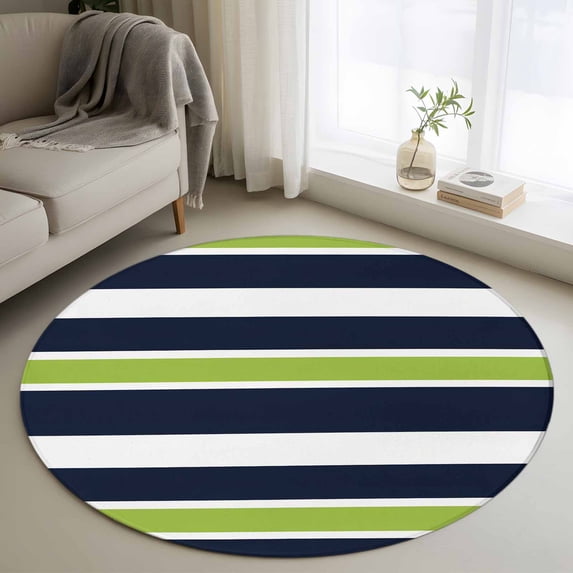 Area Rug 36in, Classic Striped Floor Carpet Living Room Rug, Teal Blue White Stripes Non-Slip Welcome Mat Indoor Rugs for Bedroom Dining Room