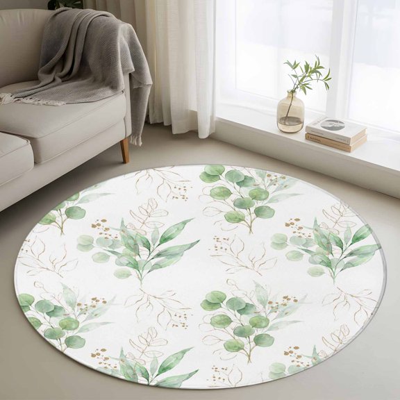 Area Rug 36in, Country Leaves Green Fruits Floor Carpet Living Room Rug, Summer Botanical Herb Non-Slip Welcome Mat Indoor Rugs for Bedroom Dining Room
