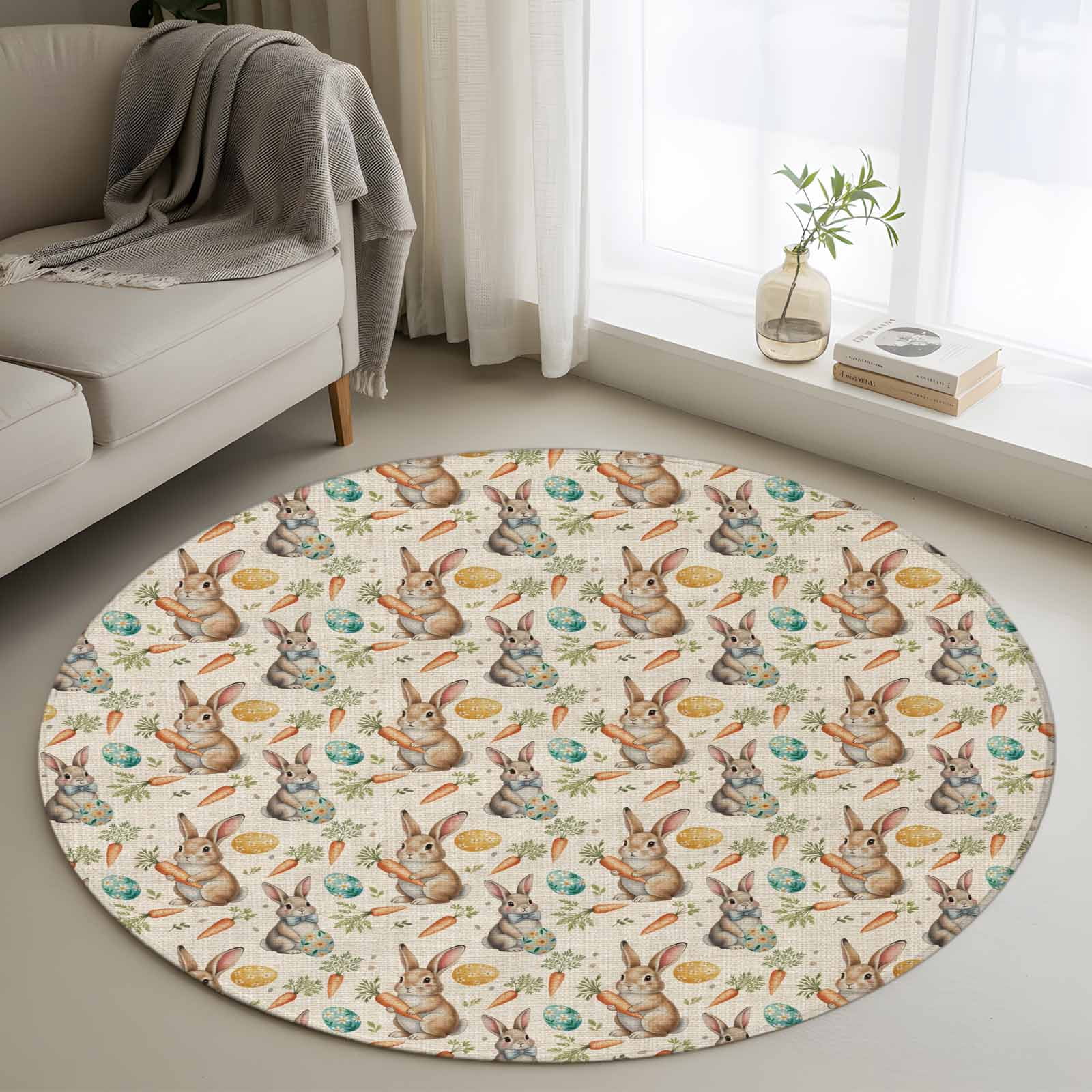 Cartoon Easter Rug Area Rug 36in, Easter Egg Bunny Cartoon Carrot Floor Carpet Living Room ...