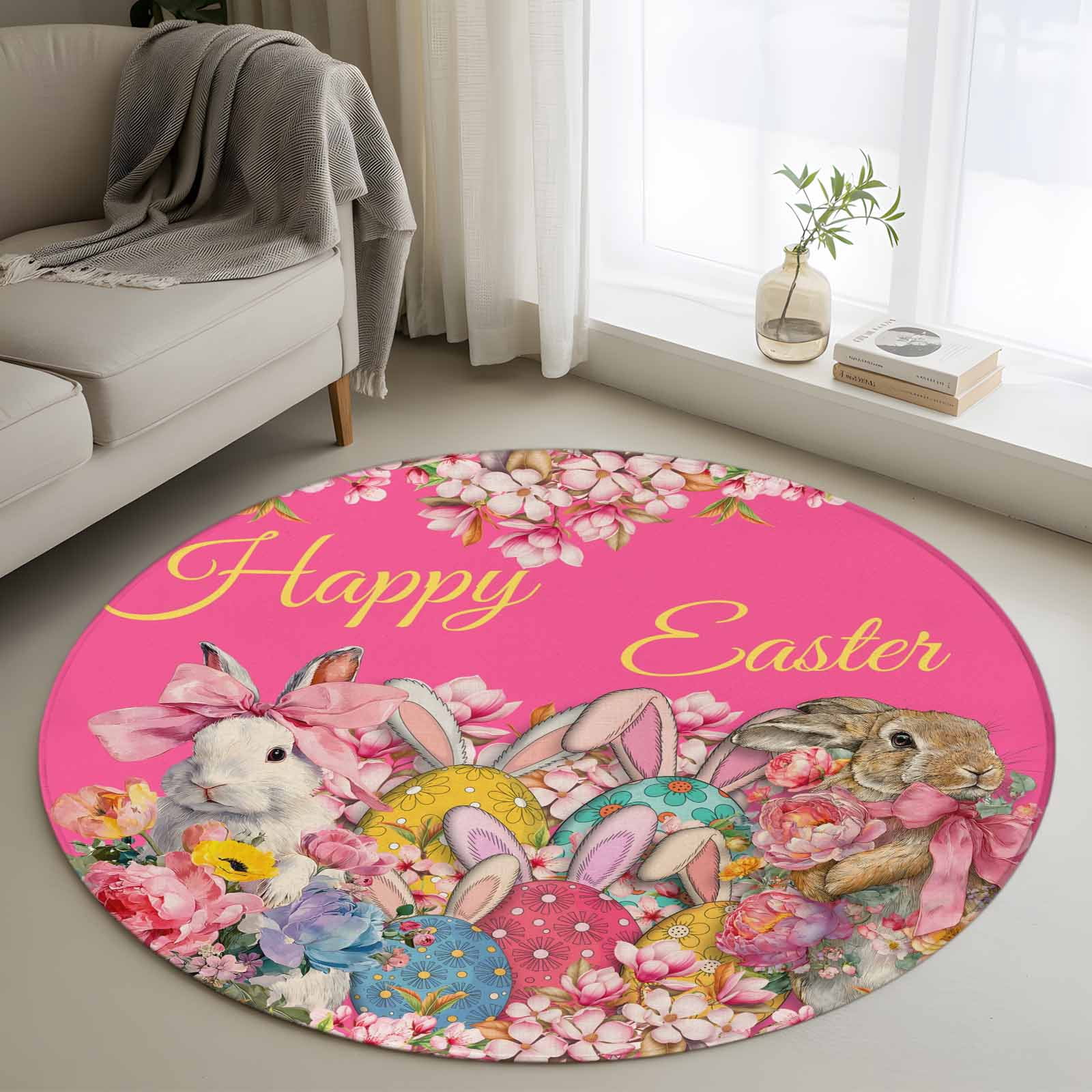 Easter Colors Rag Rug Area Rug 36in, Easter Rabbit Egg Spring Flower Floor Carpet Living Room ...