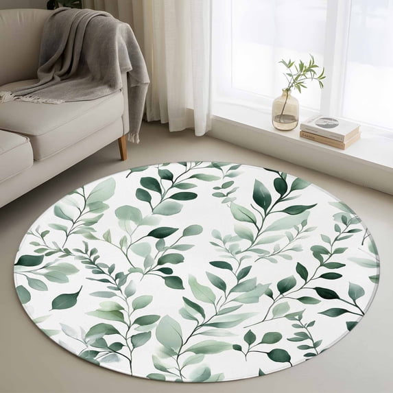 Area Rug 36in, Eucalyptus Leaves Plant Floor Carpet Living Room Rug, Spring Summer Leaf Non-Slip Welcome Mat Indoor Rugs for Bedroom Dining Room