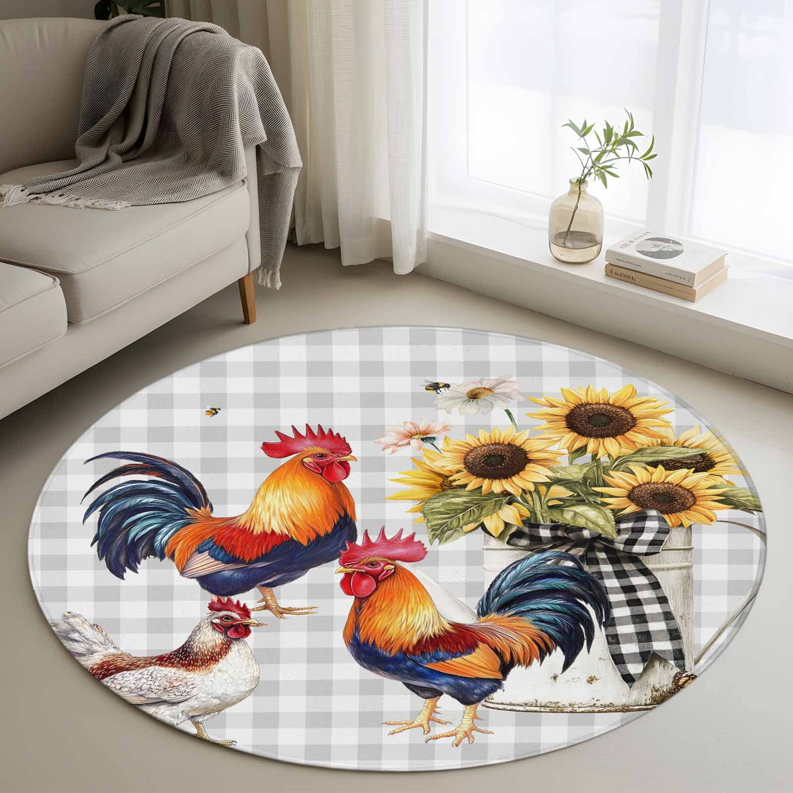 Chicken Area Rug Area Rug 36in, Farm Chicken Blossom Floral Floor Carpet Living Room Rug ...