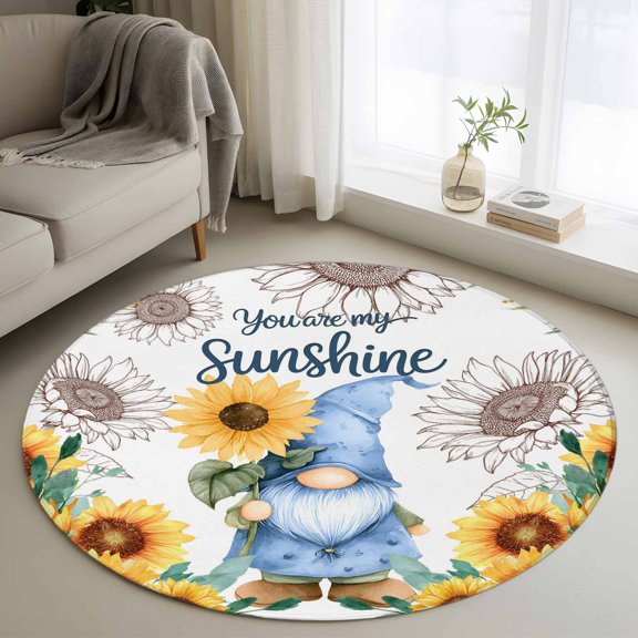 Area Rug 36in, Farm Sunflower Dwarf Leaves Floor Carpet Living Room Rug, You Are My Sunshine Quote Non-Slip Welcome Mat Indoor Rugs for Bedroom Dining Room