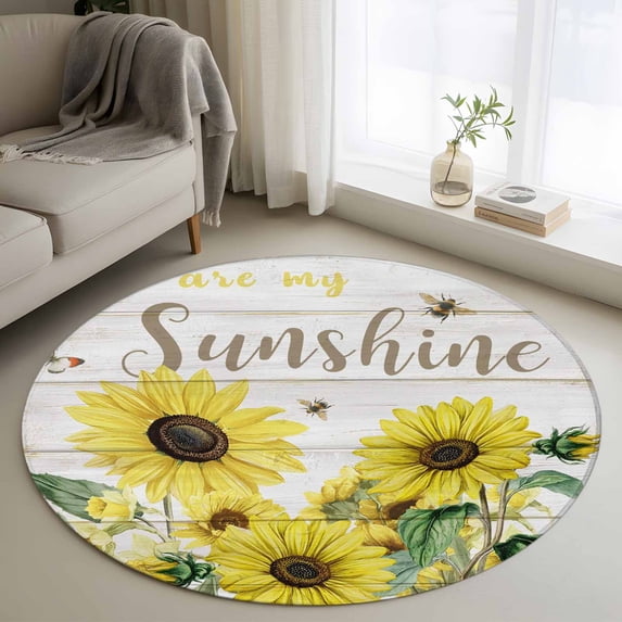 Area Rug 36in, Farm Yellow Sunflower Butterfly Floor Carpet Living Room ...