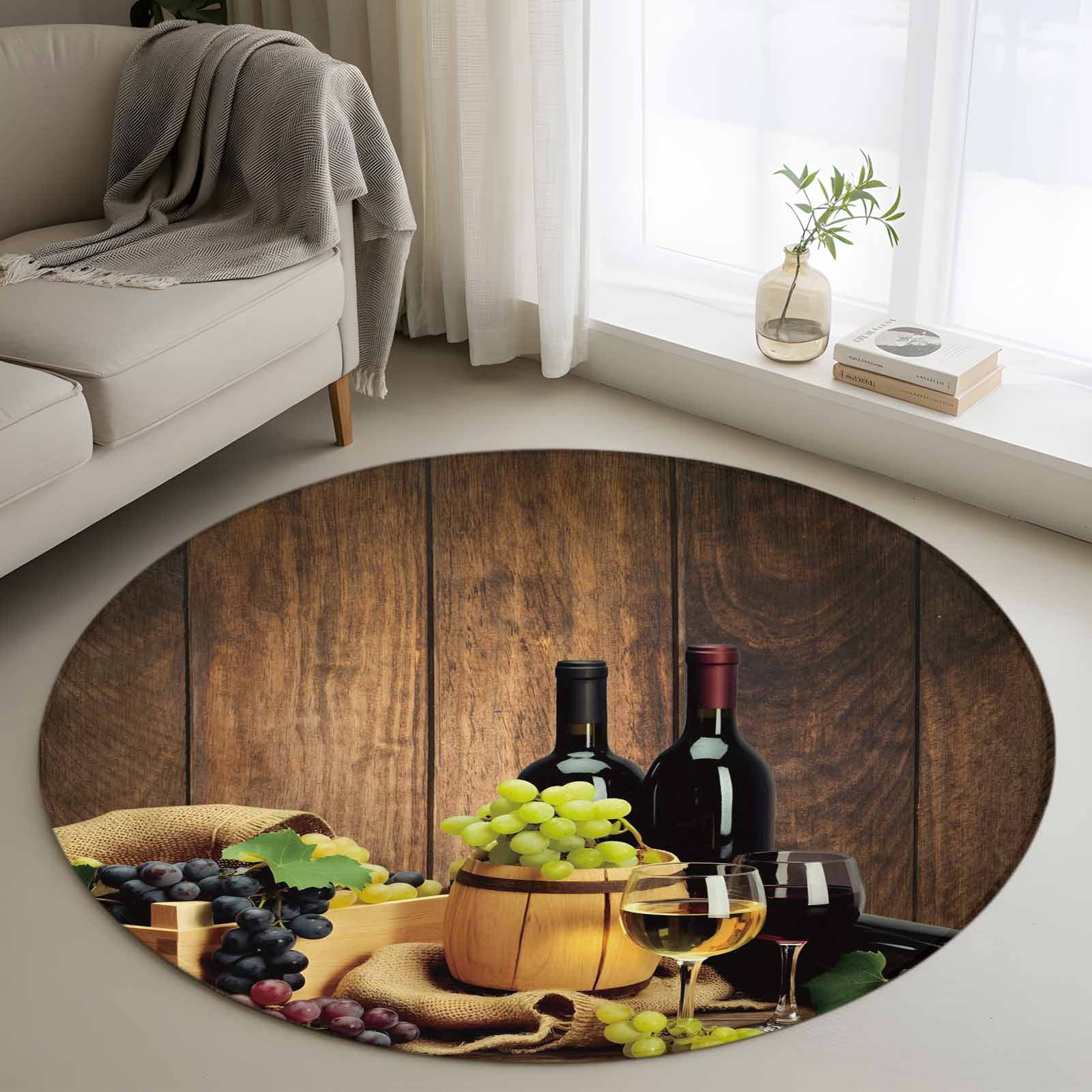Area Rug 36in, Farmhouse Grapes Red Wines Floor Carpet Living Room Rug ...