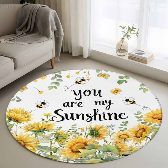 Area Rug 36in, Farmhouse Sunflower Leaf Bee Floor Carpet Living Room ...