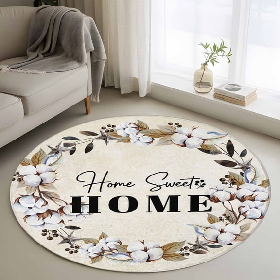 Area Rug 36in, Farmhouse Wreath Floral Vintage Floor Carpet Living Room Rug, Sweet Home Quote Non-Slip Welcome Mat Indoor Rugs for Bedroom Dining Room