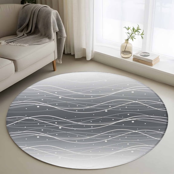 Area Rug 36in, Gradient Black White Waves Floor Carpet Living Room Rug, Abstract Wave Points Non-Slip Welcome Mat Indoor Rugs for Bedroom Dining Room