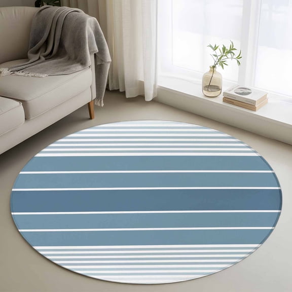 Area Rug 36in, Haze Blue Gradient Summer Ocean Theme Floor Carpet Living Room Rug, Abstract Geometric Non-Slip Welcome Mat Indoor Rugs for Bedroom Dining Room