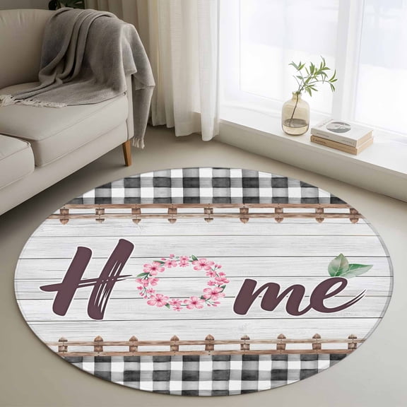 Area Rug 36in, Home Quote Spring Garland Floor Carpet Living Room Rug, Retro Wooden Plank Black Palid Non-Slip Welcome Mat Indoor Rugs for Bedroom Dining Room