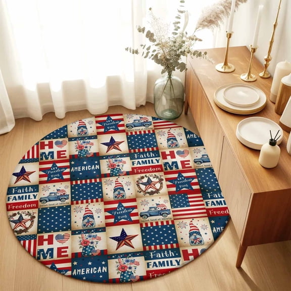 Area Rug 36in, Independence Day Texas Stars Floor Carpet Living Room Rug, USA Flag Blue Farm Car Non-Slip Welcome Mat Indoor Rugs for Bedroom Dining Room