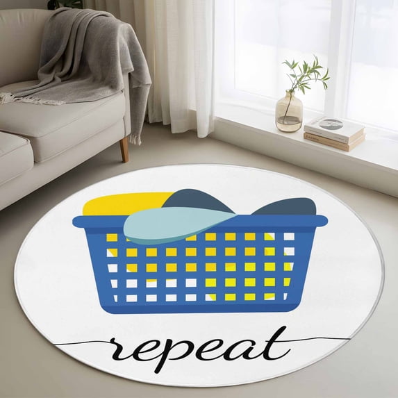 Area Rug 36in, Laundry Room Minimalist Floor Carpet Living Room Rug, Blue Laundry Basket Non-Slip Welcome Mat Indoor Rugs for Bedroom Dining Room