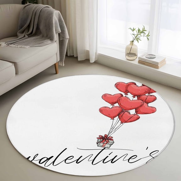 Area Rug 36in, Love Balloon Valentine's Day Present Floor Carpet Living Room Rug, Sketch Art Minimalism Non-Slip Welcome Mat Indoor Rugs for Bedroom Dining Room