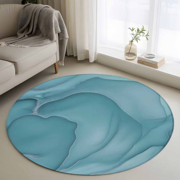 Area Rug 36in, Mint Green Marble Fluid Art Floor Carpet Living Room Rug, Modern Abstract Turquoise Non-Slip Welcome Mat Indoor Rugs for Bedroom Dining Room
