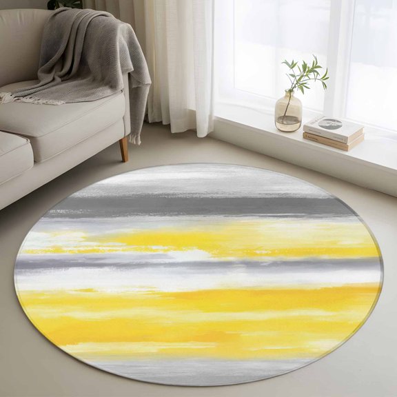 Area Rug 36in, Modern Abstract Canvas Art Floor Carpet Living Room Rug, Yellow Gray Striped Non-Slip Welcome Mat Indoor Rugs for Bedroom Dining Room