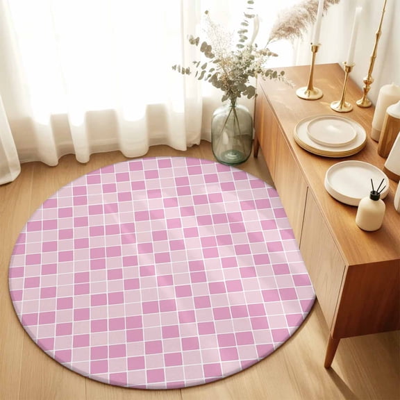 Area Rug 36in, Modern Geometric Square Lattice Floor Carpet Living Room Rug, Pink Buffalo Checker Ombre Non-Slip Welcome Mat Indoor Rugs for Bedroom Dining Room