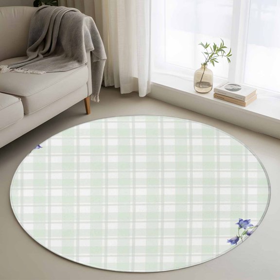 Area Rug 36in, Modern Light Green Buffalo Plaid Floor Carpet Living Room Rug, Spring Bellow Grass Non-Slip Welcome Mat Indoor Rugs for Bedroom Dining Room
