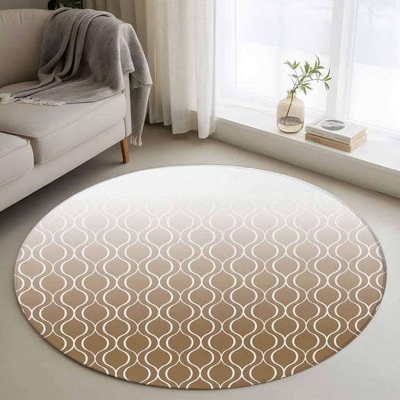 Area Rug 36in, Morrocan Brown White Geometric Floor Carpet Living Room Rug, Abstract Gradient Line Non-Slip Welcome Mat Indoor Rugs for Bedroom Dining Room