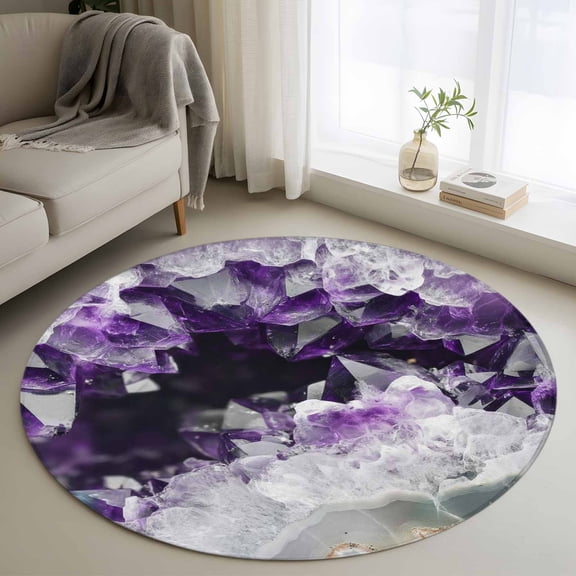 Area Rug 36in, Natural Wild Crystal Agate Stone Floor Carpet Living Room Rug, Abstract Modern Marble Texture Non-Slip Welcome Mat Indoor Rugs for Bedroom Dining Room